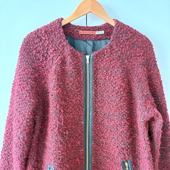 Alice and Olivia Burgundy Tweed Boucle Coat - Picture 3 of 11